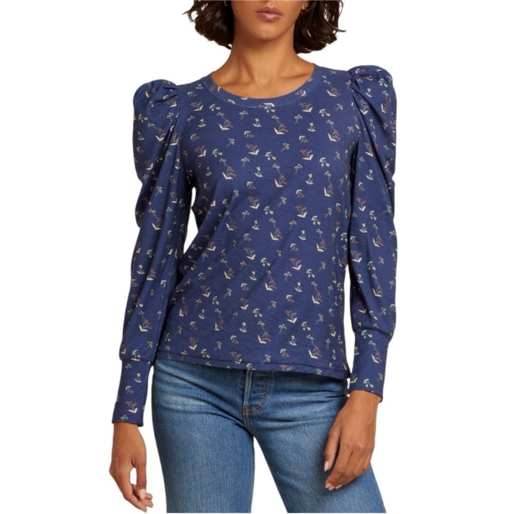 Nation LTD Blue Puff Sleeve Top with Floral Print - sm